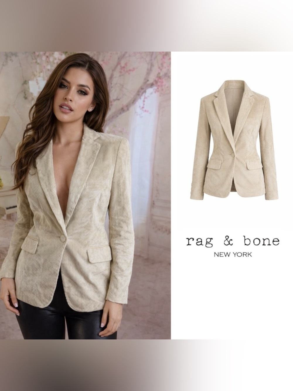 NEW Rag & Bone Corduroy Margot Peal White Blazer